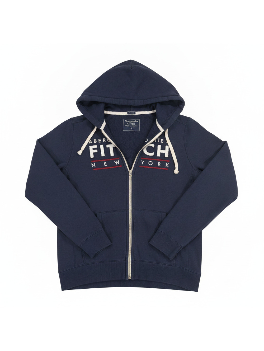 Vintage Abercrombie & Fitch Mens Medium Navy Blue Full Zip Hoodie Applique Y2K